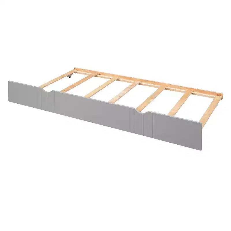 Lit de repos pleine taille avec lit gigogne double, cadre de lit plateforme en bois avec barrières de sécurité, pas besoin de sommier, gris