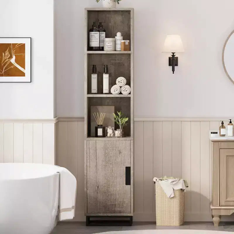 Tall Narrow Bathroom Cabinet with Adjustable Shelf, Freestanding Storage Organizer for Laundry Room and Living Room