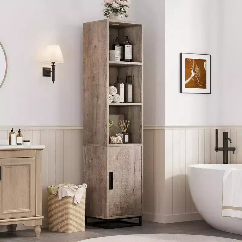 Meuble de salle de bain haut et étroit avec étagère réglable