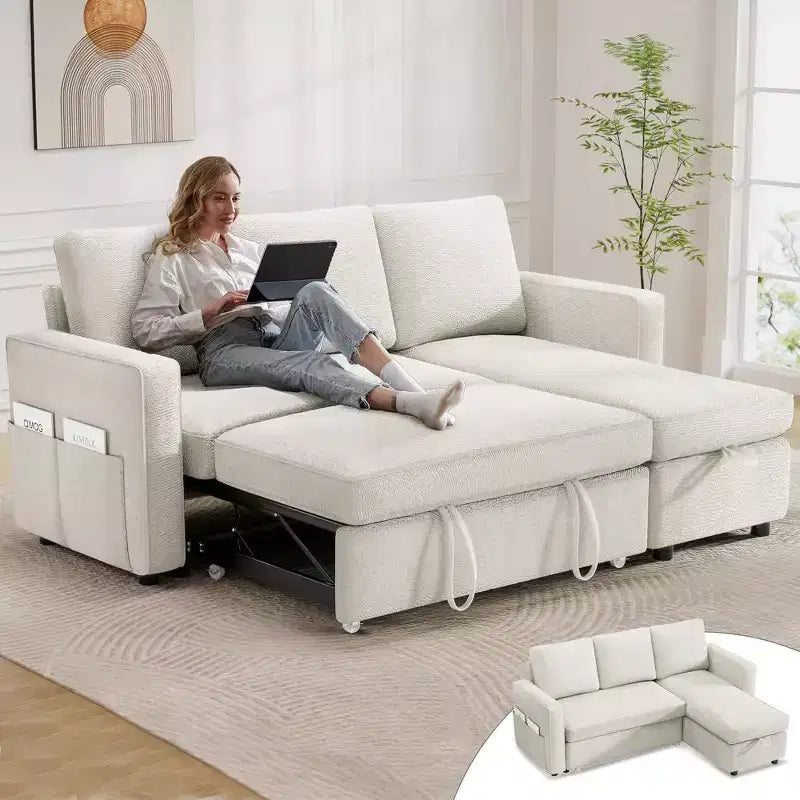 Canapé-lit 81", canapé convertible 2-en-1 avec méridienne réversible et rangement
