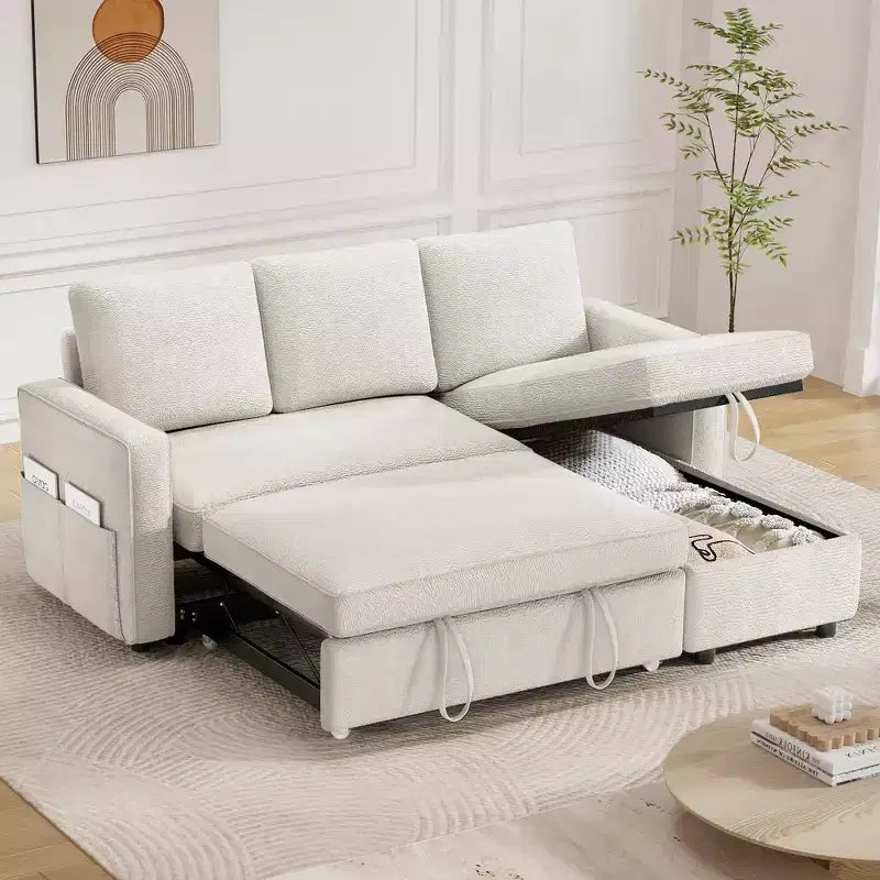 Canapé-lit 81", canapé convertible 2-en-1 avec méridienne réversible et rangement