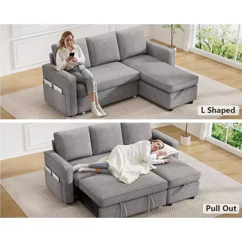 Canapé-lit 81", canapé convertible 2-en-1 avec méridienne réversible et rangement