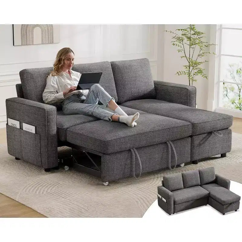Dyonery 81 Sleeper Sofa Bed, 2 in 1 Pull Out Couch with Reversible Storage Chaise