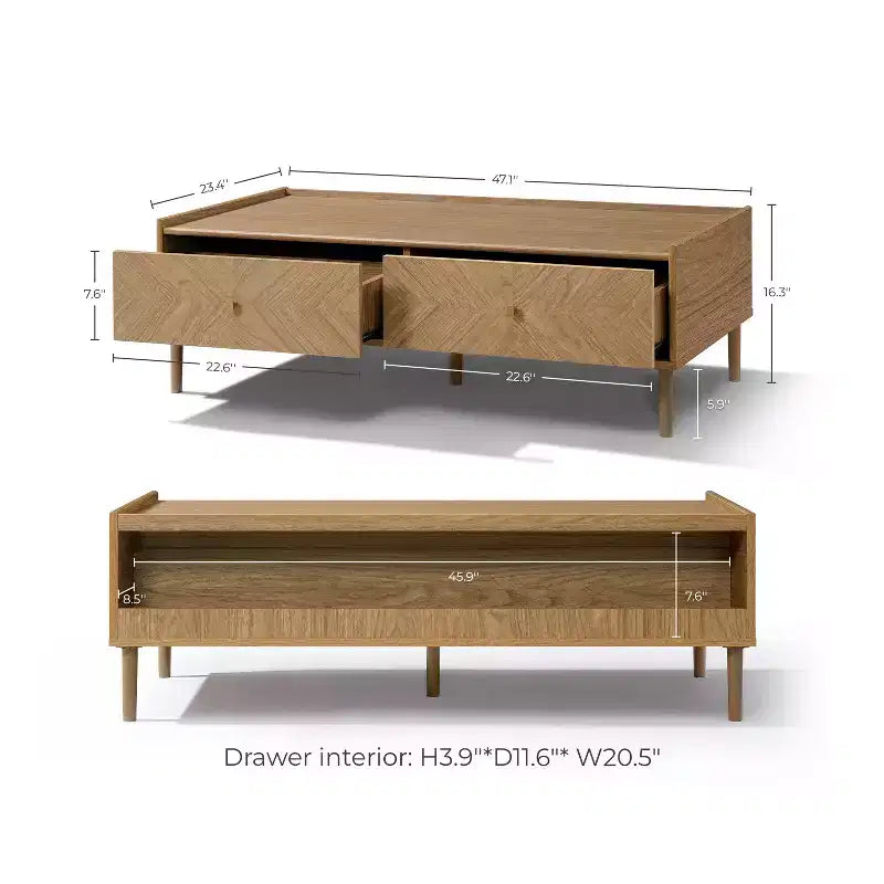 Table basse à 2 tiroirs 119 cm L x 59,4 cm P Marron