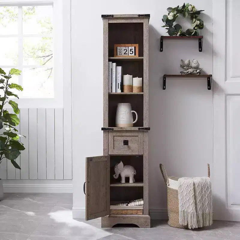 Meuble de rangement de salle de bain, style rustique avec étagères réglables et tiroir