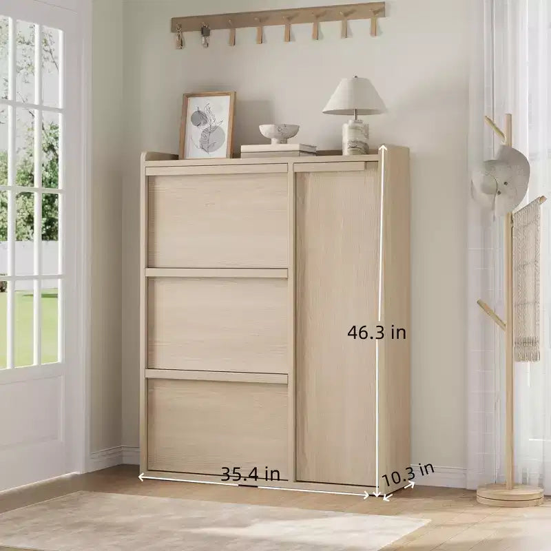 Meuble à chaussures avec 3 tiroirs basculants, Organisateur de chaussures caché avec étagères réglables, Meuble à chaussures autonome en bois