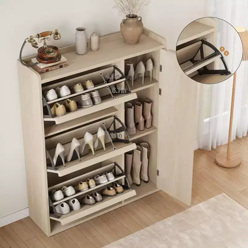 Meuble à chaussures avec 3 tiroirs basculants, Organisateur de chaussures caché avec étagères réglables, Meuble à chaussures autonome en bois