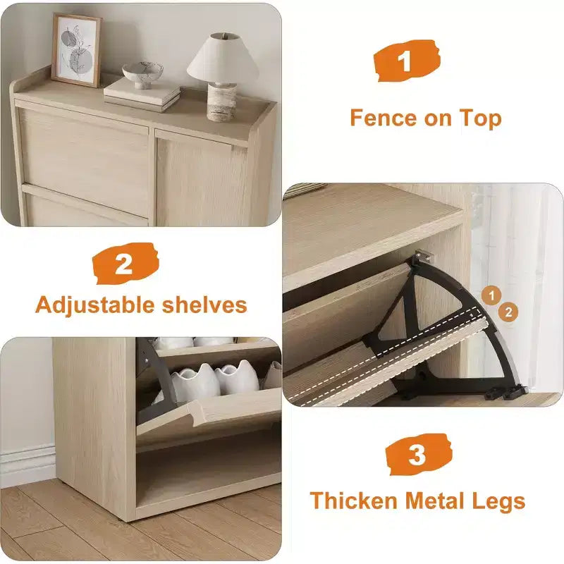 Meuble à chaussures avec 3 tiroirs basculants, Organisateur de chaussures caché avec étagères réglables, Meuble à chaussures autonome en bois