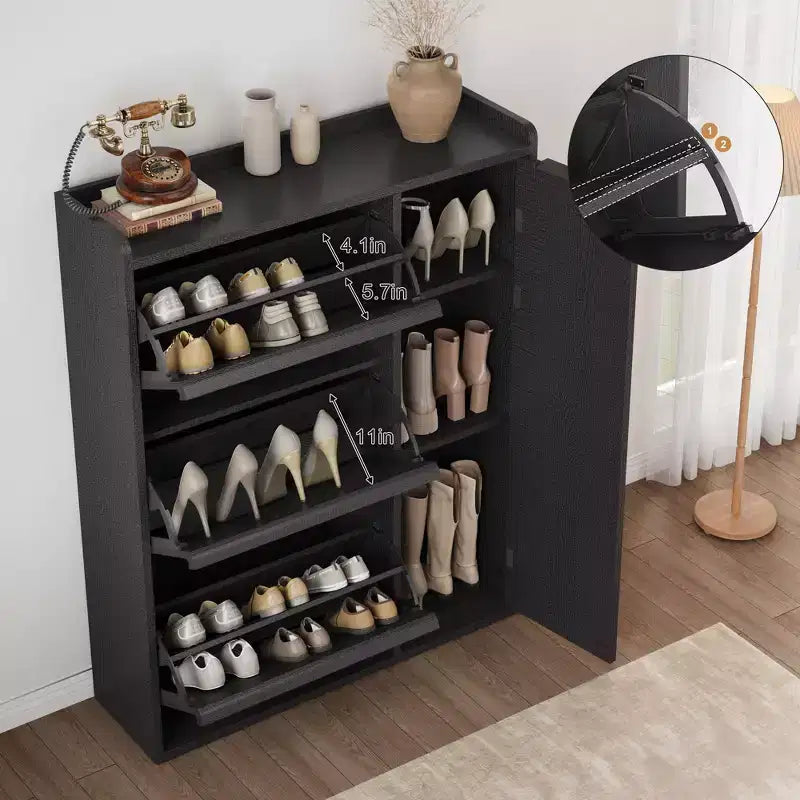 Meuble à chaussures avec 3 tiroirs basculants, Organisateur de chaussures caché avec étagères réglables, Meuble à chaussures autonome en bois