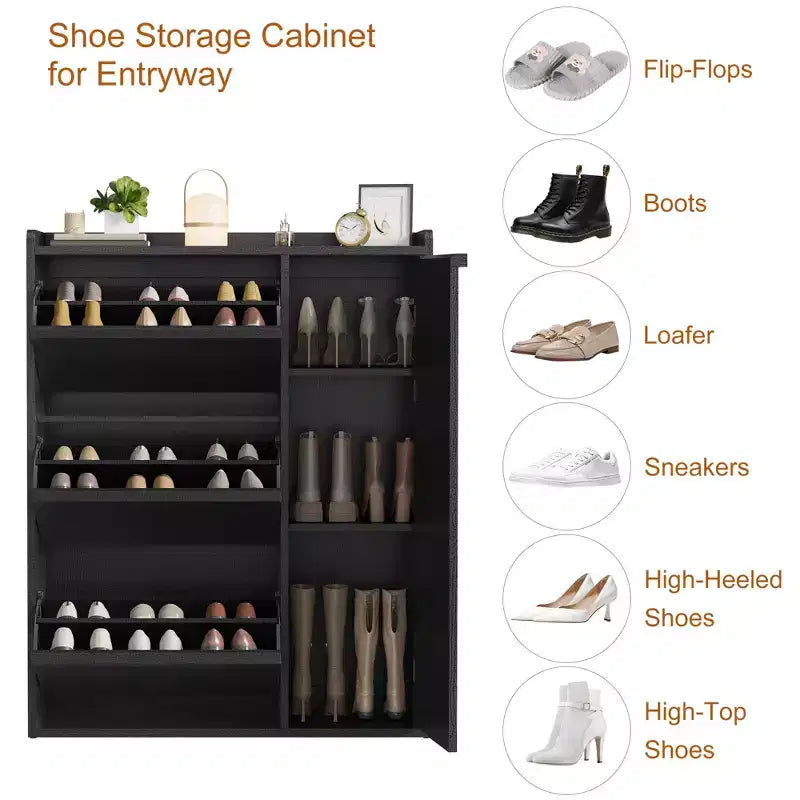 Meuble à chaussures avec 3 tiroirs basculants, Organisateur de chaussures caché avec étagères réglables, Meuble à chaussures autonome en bois