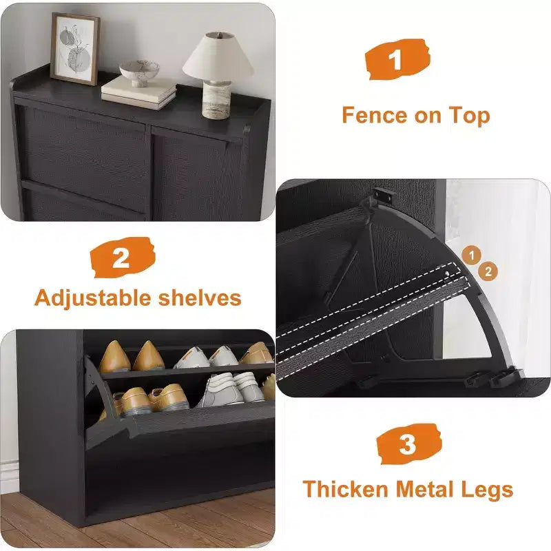 Meuble à chaussures avec 3 tiroirs basculants, Organisateur de chaussures caché avec étagères réglables, Meuble à chaussures autonome en bois