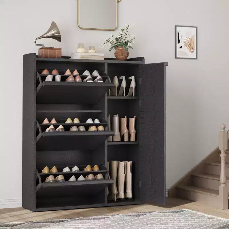 Meuble à chaussures avec 3 tiroirs basculants, Organisateur de chaussures caché avec étagères réglables, Meuble à chaussures autonome en bois