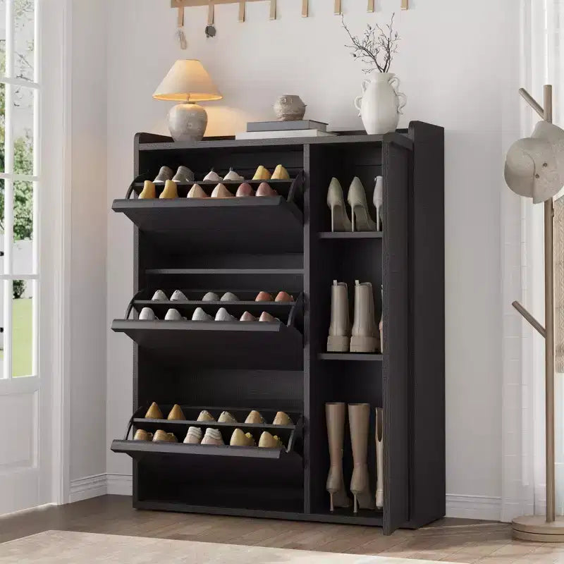 GustoWave Shoe Storage Cabinet with 3 Flip Drawers, Hidden Shoe Organizer with Adjustable Shelves, Freestanding Wooden Shoe Cabinet