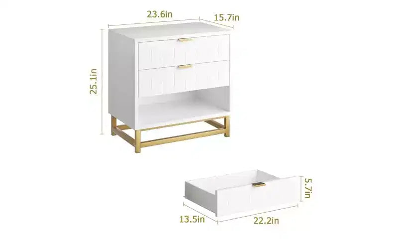 Organisateur en bois blanc à 3 tiroirs avec poignées en métal doré – Commode élégante