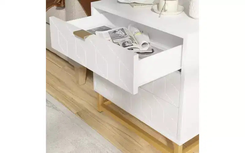 Organisateur en bois blanc à 3 tiroirs avec poignées en métal doré – Commode élégante