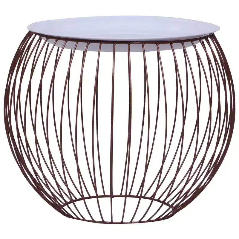 Coffee Table Gold, White Metal, MDF Compact Storage Round