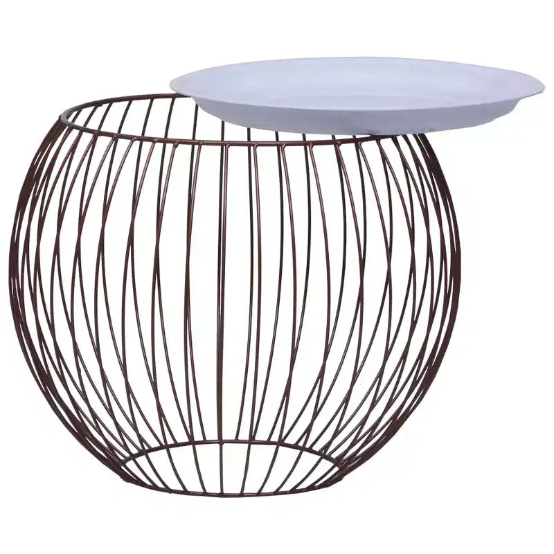 Table basse ronde avec cadre en métal doré et plateau blanc