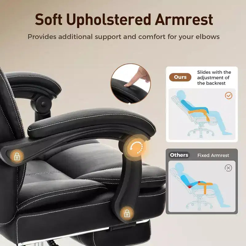 Fauteuil de bureau ergonomique exécutif grand et robuste pivotant avec repose-pieds et fonction d'inclinaison, noir