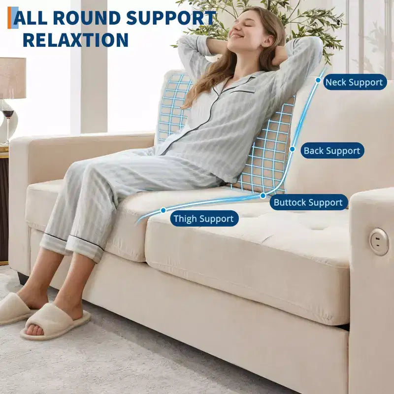 Canapé Moderne 2 Places, Rembourrage Chenille avec Siège Extra Large, Port de Charge USB/Type-C et Poche Latérale, Coussin de Fermeté Moyenne