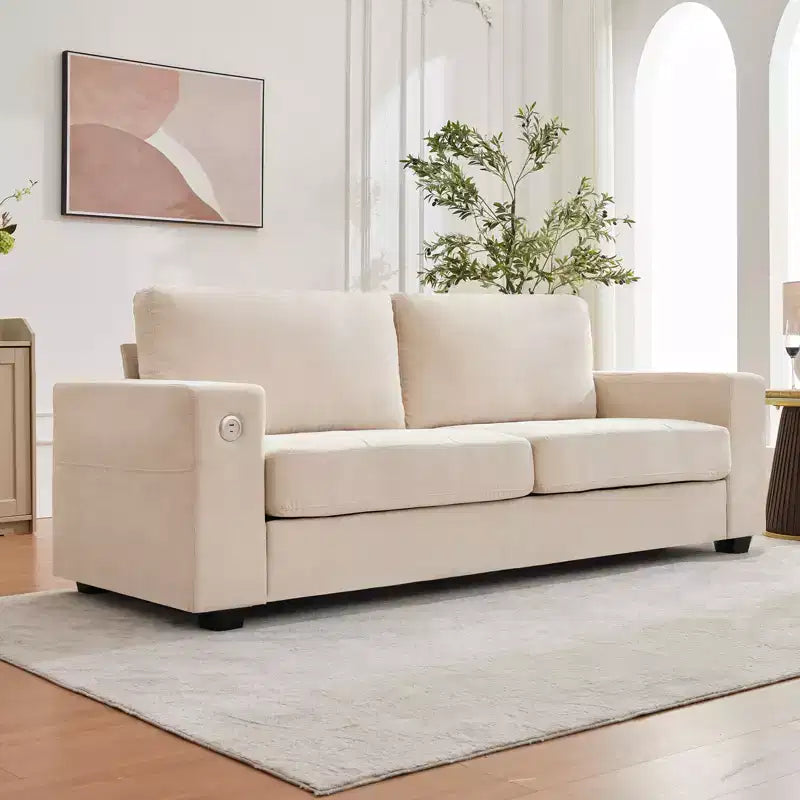 Canapé Moderne 2 Places, Rembourrage Chenille avec Siège Extra Large, Port de Charge USB/Type-C et Poche Latérale, Coussin de Fermeté Moyenne