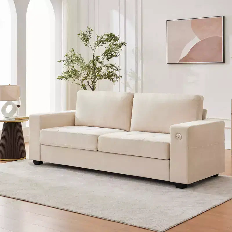 Canapé Moderne 2 Places, Rembourrage Chenille avec Siège Extra Large, Port de Charge USB/Type-C et Poche Latérale, Coussin de Fermeté Moyenne