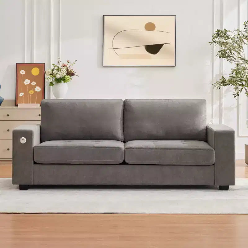Canapé Moderne 2 Places, Rembourrage Chenille avec Siège Extra Large, Port de Charge USB/Type-C et Poche Latérale, Coussin de Fermeté Moyenne