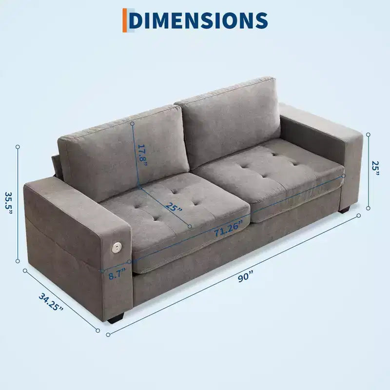 Canapé Moderne 2 Places, Rembourrage Chenille avec Siège Extra Large, Port de Charge USB/Type-C et Poche Latérale, Coussin de Fermeté Moyenne
