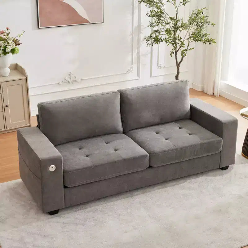 Canapé Moderne 2 Places, Rembourrage Chenille avec Siège Extra Large, Port de Charge USB/Type-C et Poche Latérale, Coussin de Fermeté Moyenne