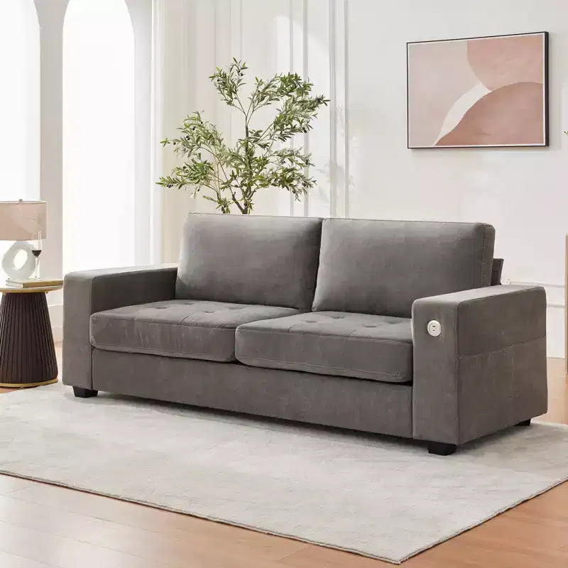 Canapé Moderne 2 Places, Rembourrage Chenille avec Siège Extra Large, Port de Charge USB/Type-C et Poche Latérale, Coussin de Fermeté Moyenne