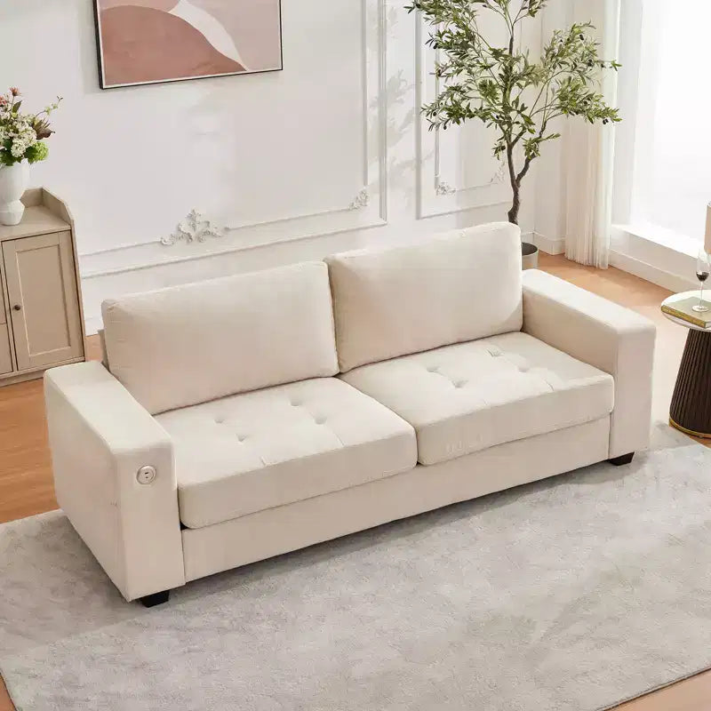 Canapé Moderne 2 Places, Rembourrage Chenille avec Siège Extra Large, Port de Charge USB/Type-C et Poche Latérale, Coussin de Fermeté Moyenne
