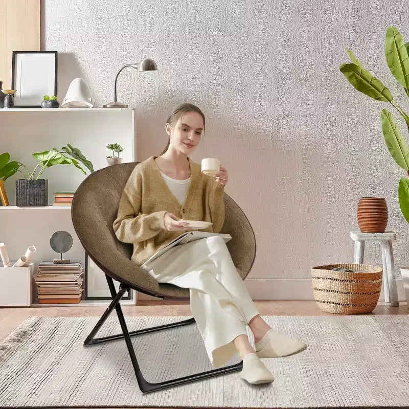 Fauteuil soucoupe pliable en fausse fourrure pour chambre à coucher