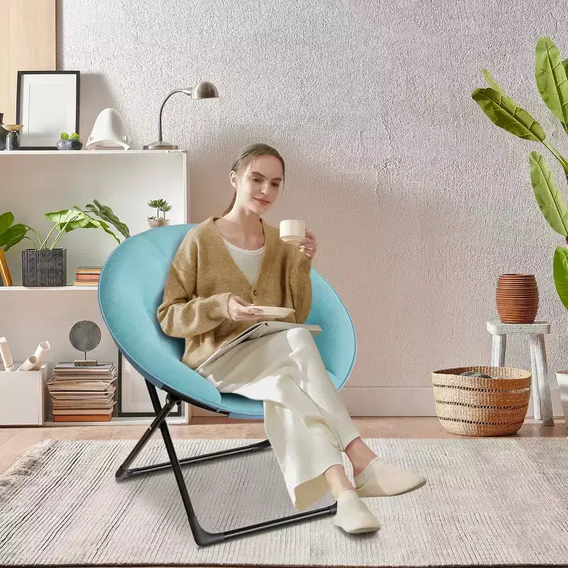 Fauteuil soucoupe pliable en fausse fourrure pour chambre à coucher
