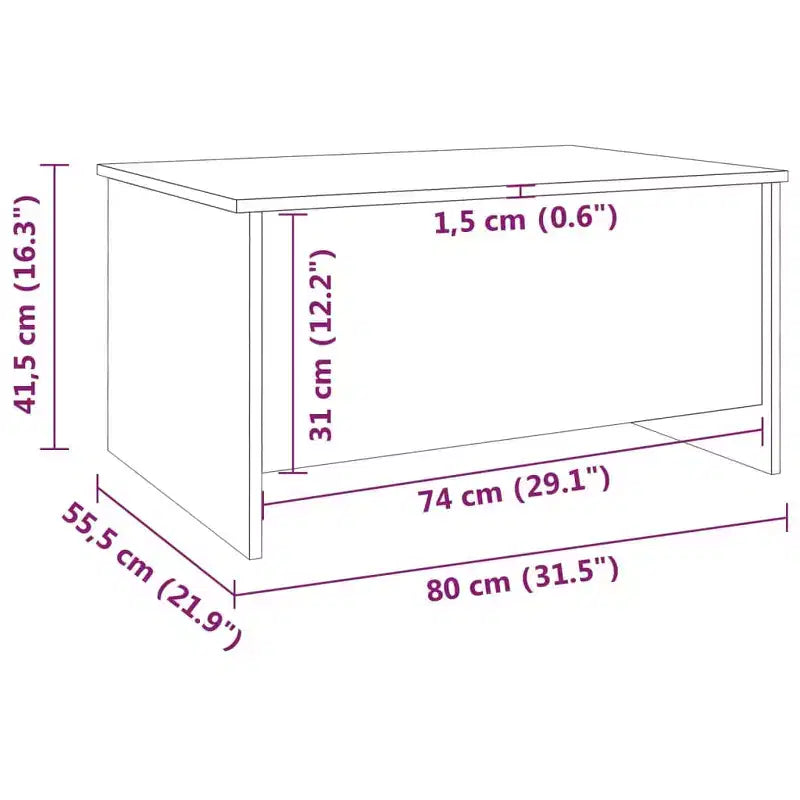 Table basse relevable avec rangement dissimulé, 80 x 55,6 x 41,4 cm
