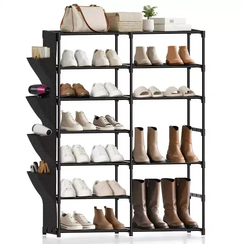 7 Tiers Shoe Rack, Adjustable Shoe Shelf for 24-30 Pairs, Tall Boots Organizer Shoe Storage for Closet, Bedroom, Garage, Entryway, Black