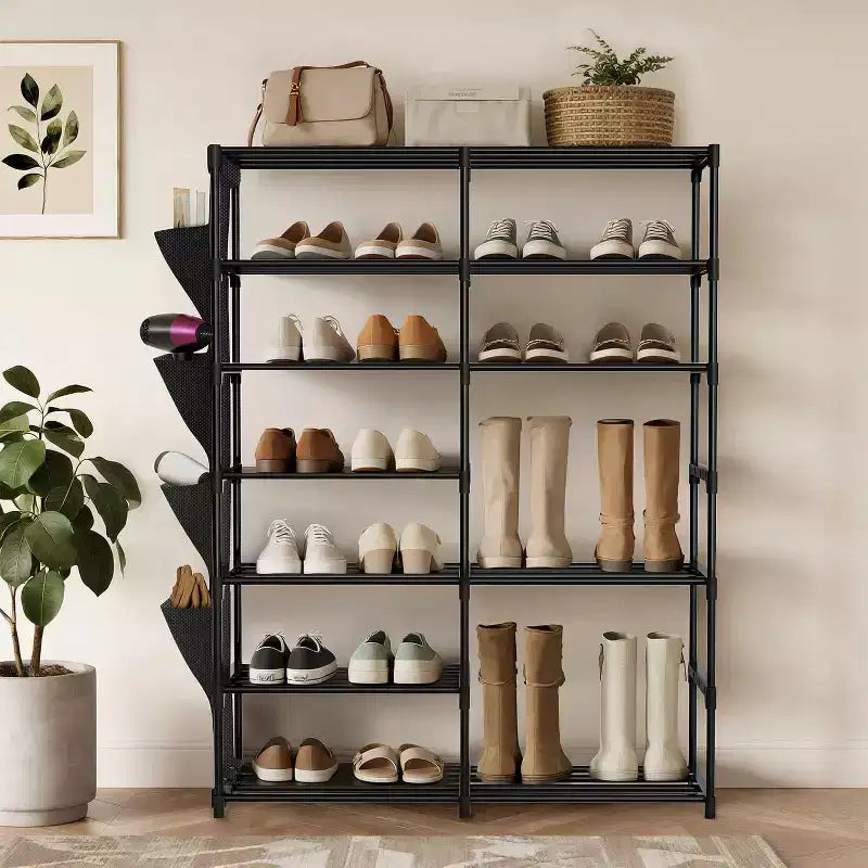 Étagère à chaussures réglable à 7 niveaux, peut contenir 24 à 30 paires, organiseur de bottes pour placard, chambre, garage et entrée, noire