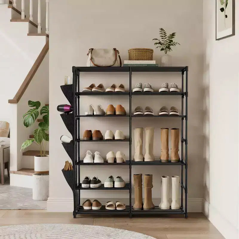 Étagère à chaussures réglable à 7 niveaux, peut contenir 24 à 30 paires, organiseur de bottes pour placard, chambre, garage et entrée, noire