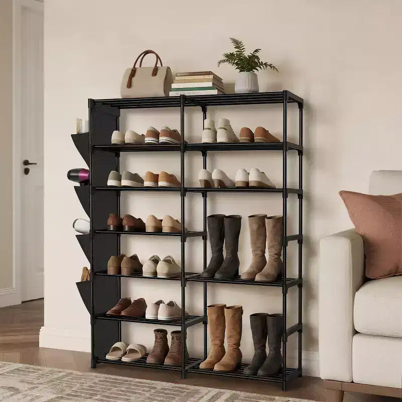 Étagère à chaussures réglable à 7 niveaux, peut contenir 24 à 30 paires, organiseur de bottes pour placard, chambre, garage et entrée, noire