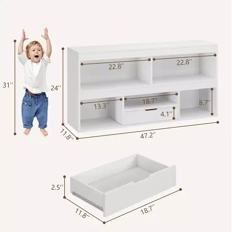 Étagère à livres pour enfants avec tiroir – Organiseur de jouets à 5 casiers pour crèche, chambre d'enfant et salle de jeux