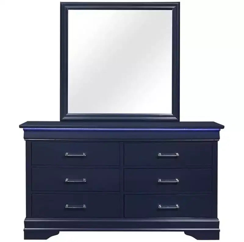 Miroir encadré bleu – Grand miroir de chambre moderne au design traditionnel