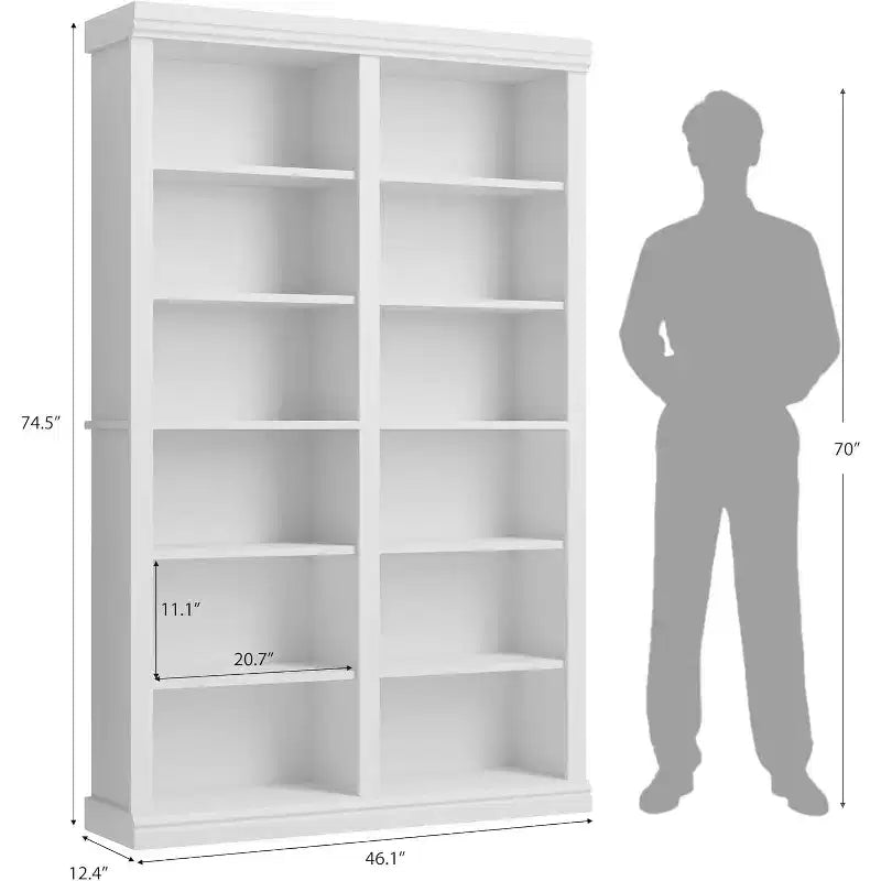 Étagère de 189,2 cm de haut avec 6 niveaux de rangement double largeur, bibliothèque autoportante pour salon, bureau et bibliothèque