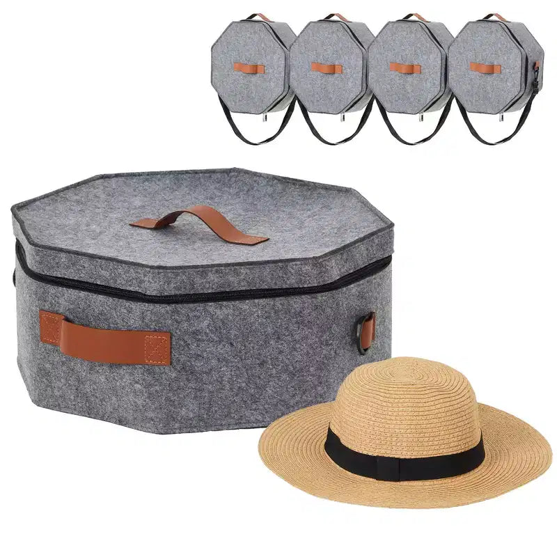 4-Pack Travel Hat Boxes with Strap, Hardboard Organizer Holds 3-5 Caps, 17x7 In