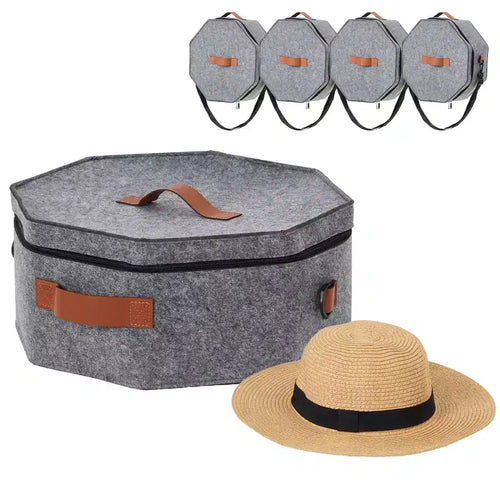 4-Pack Travel Hat Boxes with Strap, Hardboard Organizer Holds 3-5 Caps, 17x7 In