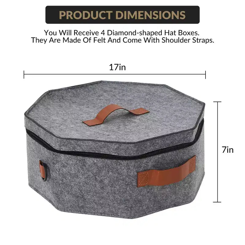 Lot de 4 boîtes de voyage pour chapeaux avec sangle, organiseur pouvant contenir 3 à 5 casquettes, 43 x 18 cm