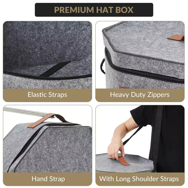 Lot de 4 boîtes de voyage pour chapeaux avec sangle, organiseur pouvant contenir 3 à 5 casquettes, 43 x 18 cm