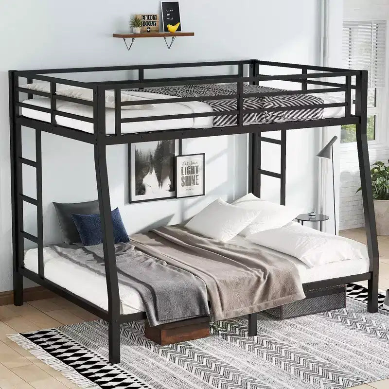 Lit superposé métallique Full XL sur Queen avec deux échelles et rangement sous le lit