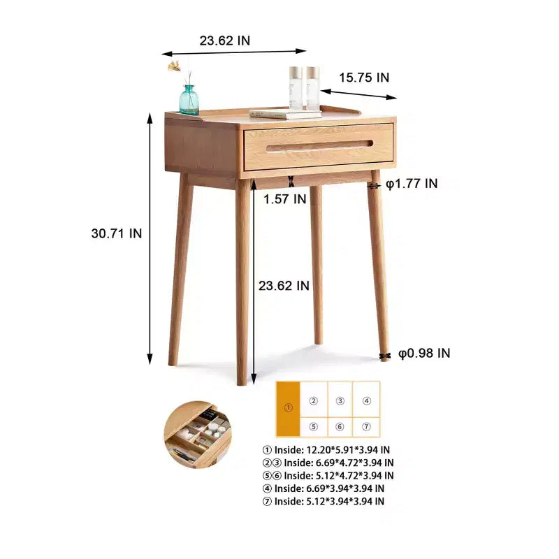 Bureau moderne debout en bois avec grand tiroir, 60 cm – Chêne