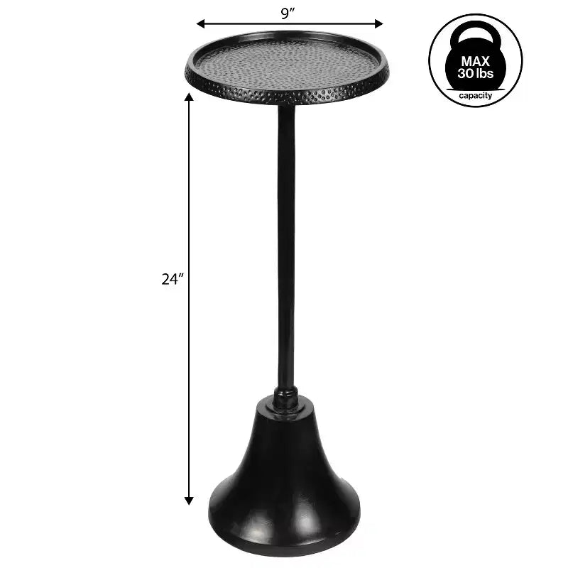 Guéridon Art Déco 24" avec plateau rond martelé et piètement cloche