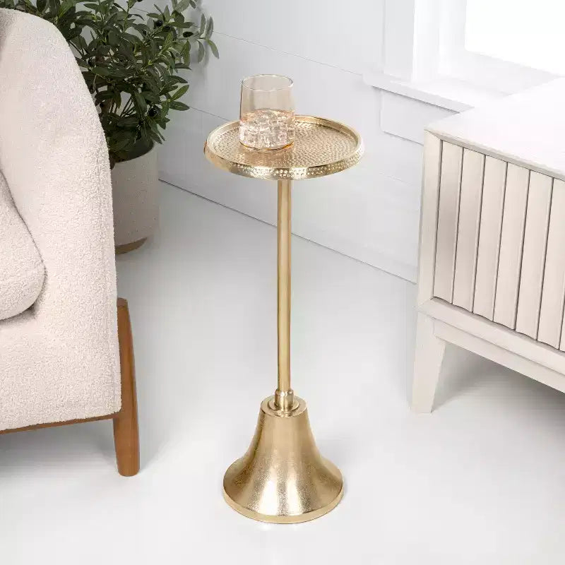Guéridon Art Déco 24" avec plateau rond martelé et piètement cloche