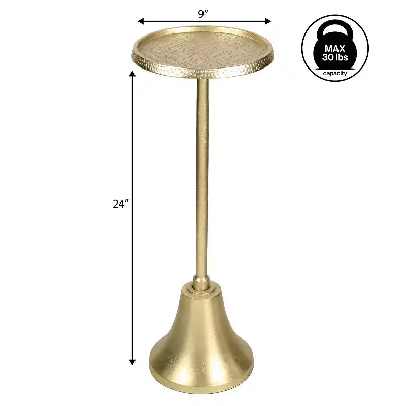 Guéridon Art Déco 24" avec plateau rond martelé et piètement cloche