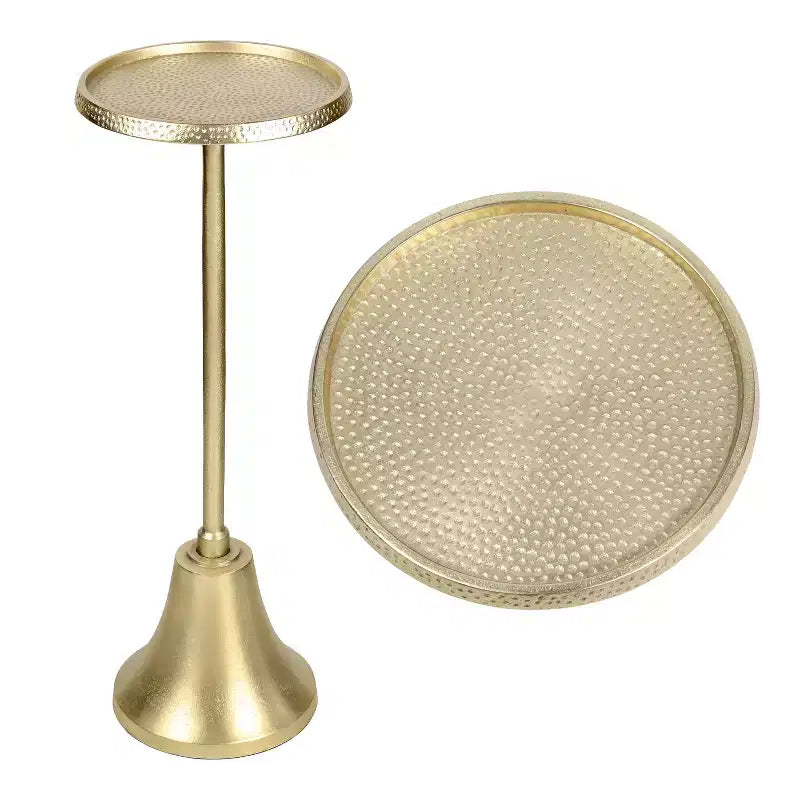 Guéridon Art Déco 24" avec plateau rond martelé et piètement cloche